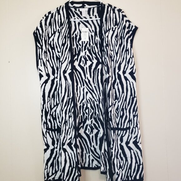 Chicos 3 Womens 16 Cardigan Sleeveless Zebra Print Maggie Vest Stripe Black NWT - Picture 3 of 7